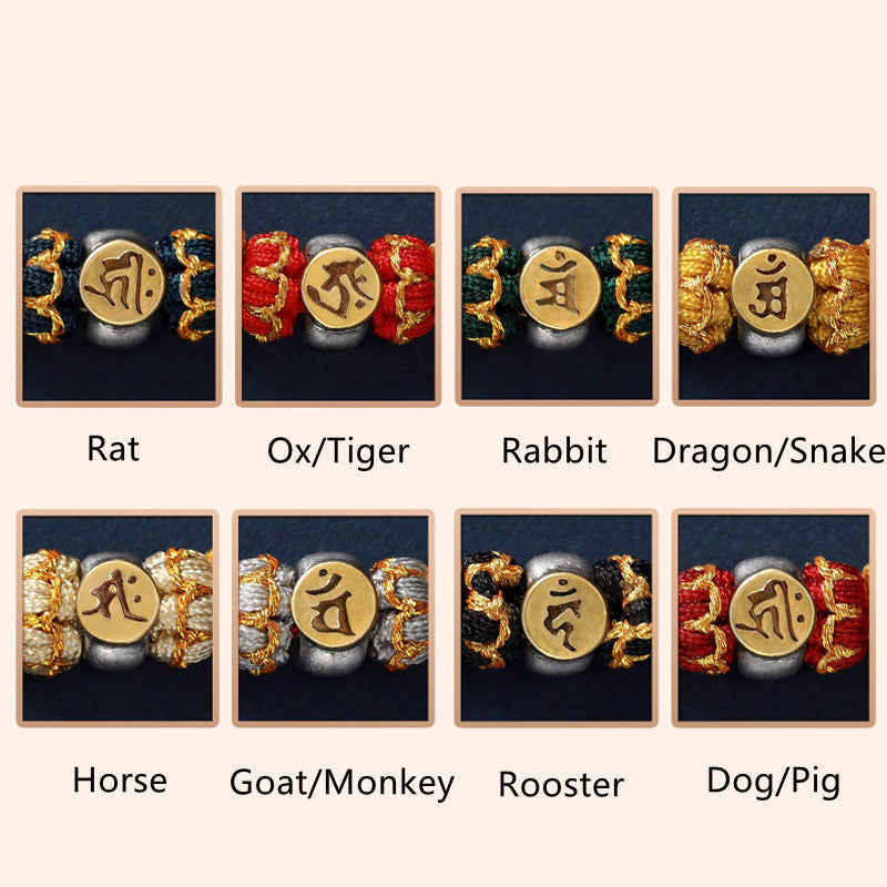 Buddha Stones Chinese Zodiac Natal Buddha Silver Luck Braided String Bracelet - Dog/Pig(Bracelet Size 18-28cm) - image 3