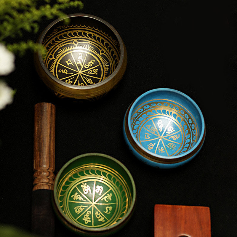 Buddha Stones Tibetan Meditation Sound Bowl Handcrafted for Healing and Mindfulness Support Protection Singing Bowl Set - image 0