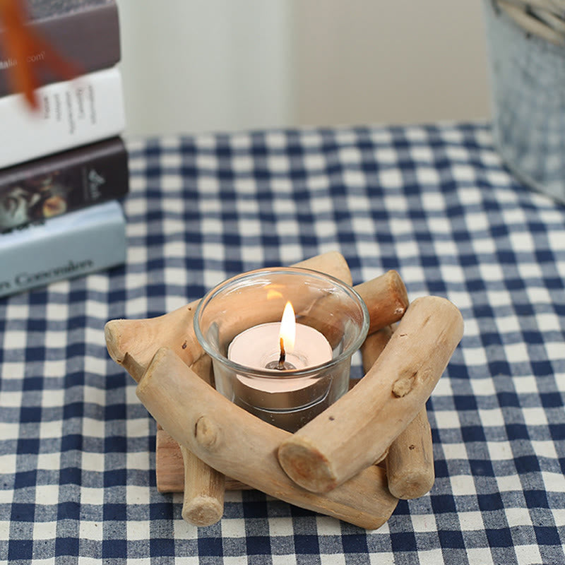 Buddha Stones Wood Candlestick Home Candle Holder Decoration - 14*14*8cm - image 0
