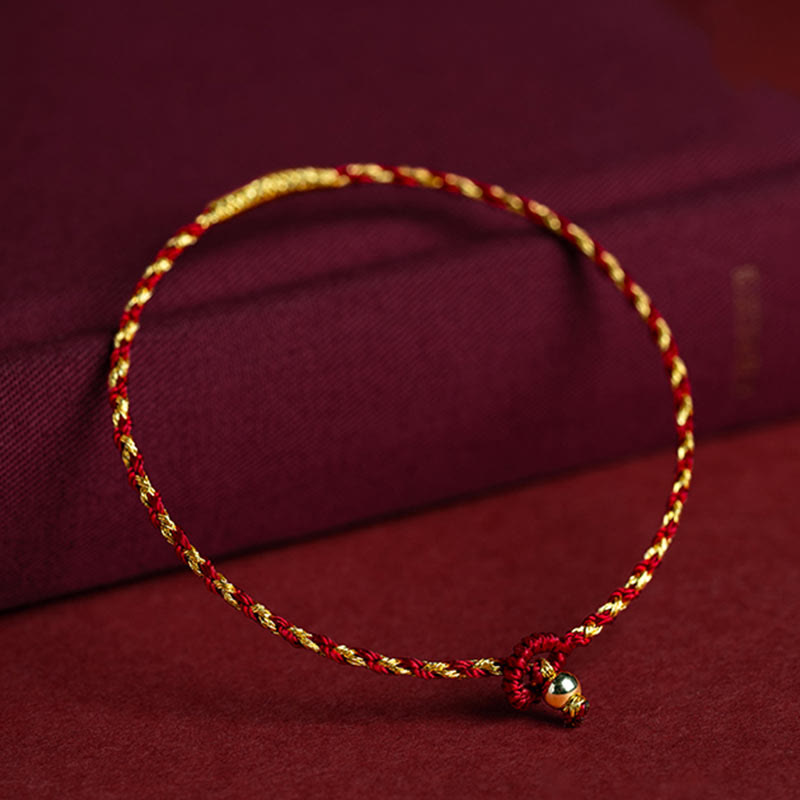 Buddha Stones 14K Gold Plated Handmade Red Gold Rope King Kong Knot Braided Luck Bracelet - image 1