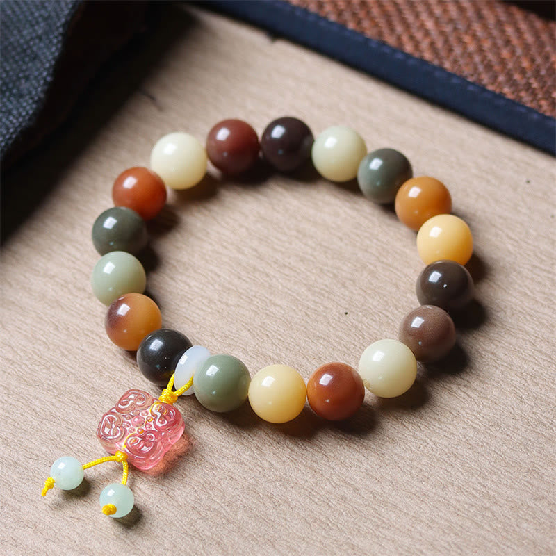 Buddha Stones Natural Multicolored Gradient Bodhi Seed Liuli Glass Charm Peace Bracelet - image 1