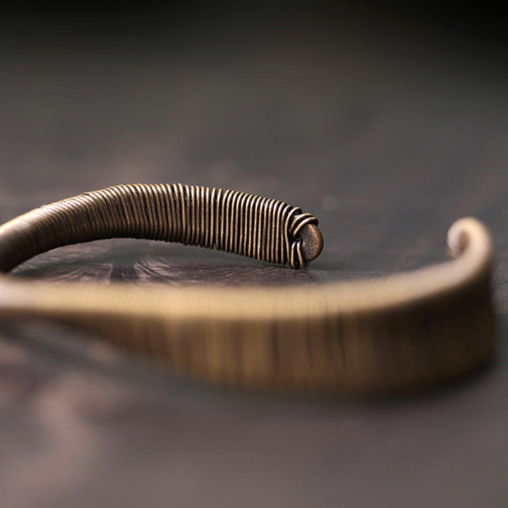 Buddha Stones Simple Design Wrapped Copper Luck Wealth Adjustable Cuff Bracelet - image 6