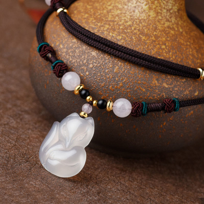 Buddha Stones Chalcedony Fox Pink Crystal Bead Harmony String Necklace Pendant - image 5