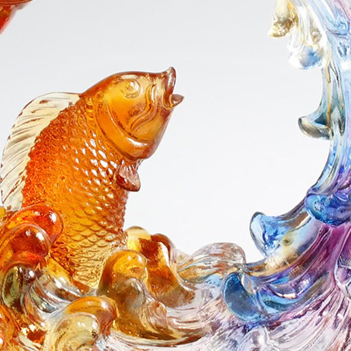 Buddha Stones Feng Shui Dragon Koi Fish Handmade Liuli Crystal Art Piece Home Office Decoration - image 6