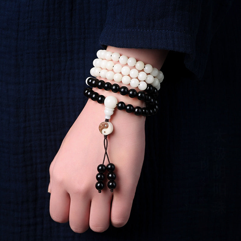 Buddha Stones Ebony YinYang Protection Necklace Mala - image 1