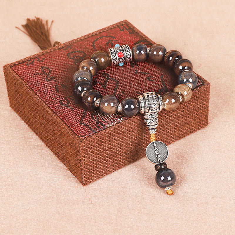 Buddha Stones Tibet Om Mani Padme Hum Prayer Wheel Dorje Vajra Engraved Glass Bead Wisdom Bracelet - Prayer Wheel - image 3
