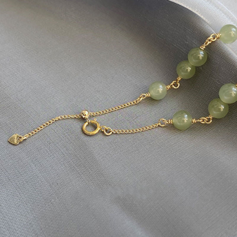 Buddha Stones 14k Gold Plated Hetian Jade Beaded Prosperity Chain Bracelet - image 3