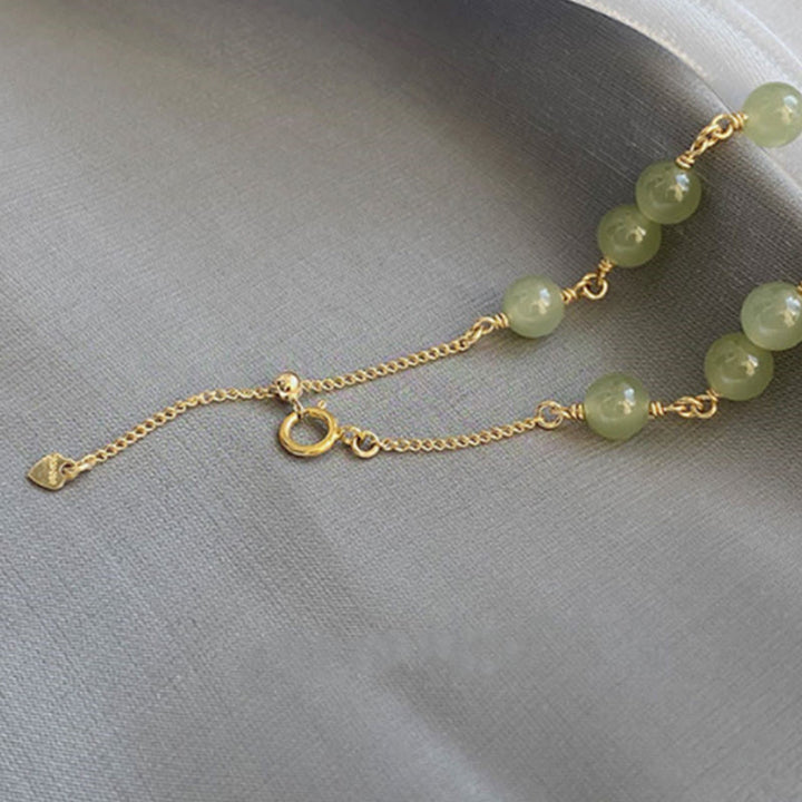 Buddha Stones 14k Gold Plated Hetian Jade Beaded Prosperity Chain Bracelet - image 3