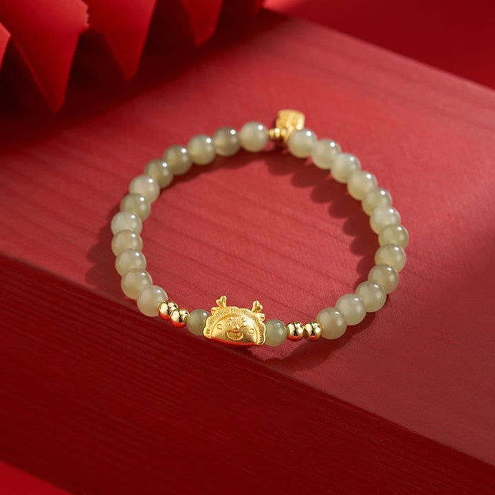 Buddha Stones Year of the Dragon Dumpling Natural Red Agate Garnet Hetian Jade Fu Character Luck Success Bracelet - Hetian Jade(Wrist Circumference 14-16cm) - image 15
