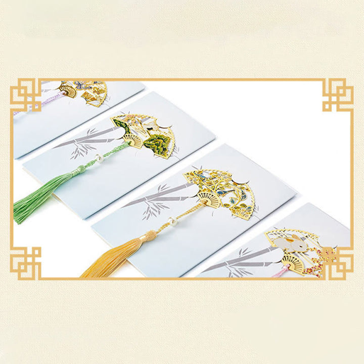 Buddha Stones Traditional Butterfly Lotus Flower Crane Dragon Phoenix Fox Koi Fish New Beginning Metal Brass Hollow Fan Bookmarks - image 26
