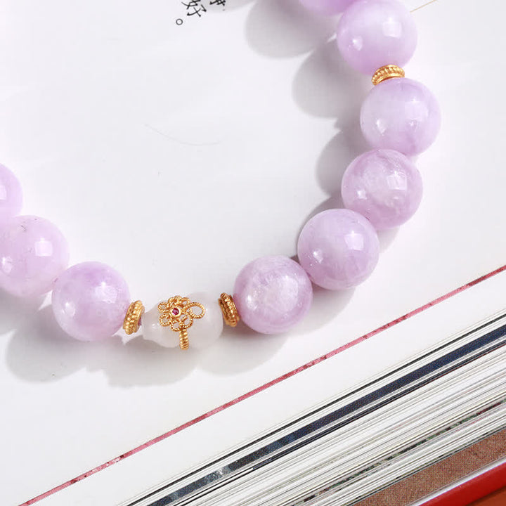 Buddha Stones Kunzite Hetian White Jade Gourd Love Spiritual Growth Bracelet - image 4