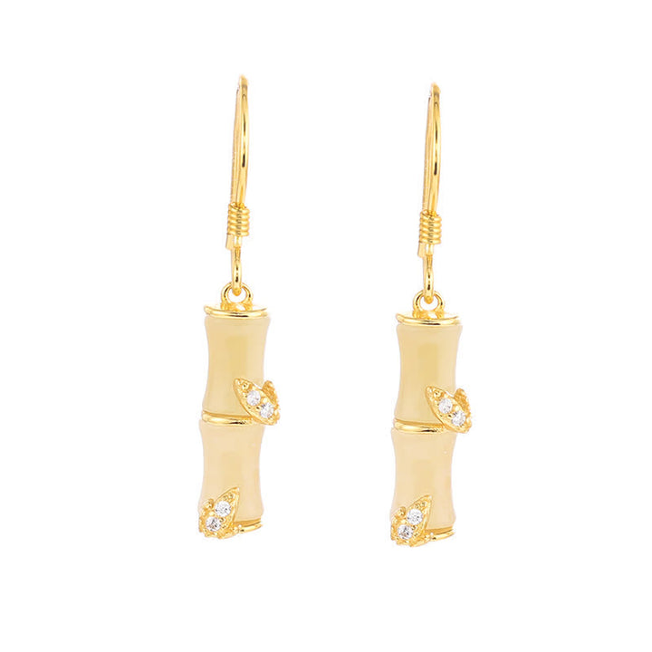 Buddha Stones 925 Sterling Silver Hetian Jade Chrysoberyl Cat Eye Red Agate Bamboo Luck Drop Earrings - image 5