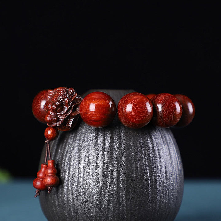 Buddha Stones Rosewood Green Sandalwood Small Leaf Red Sandalwood Dragon Carved Protection Bracelet - image 12