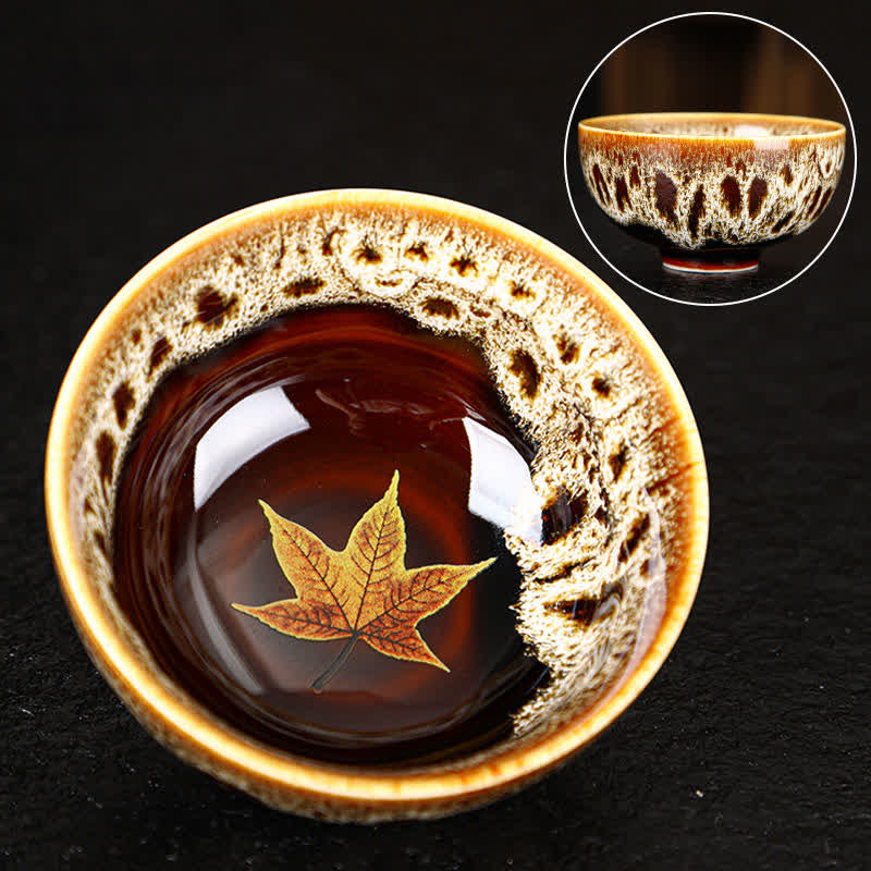 Buddha Stones Maple Leaf Colorful Ceramic Teacup Home Tea Cups - 8.5cm*4.5cm*120ml - White - image 24