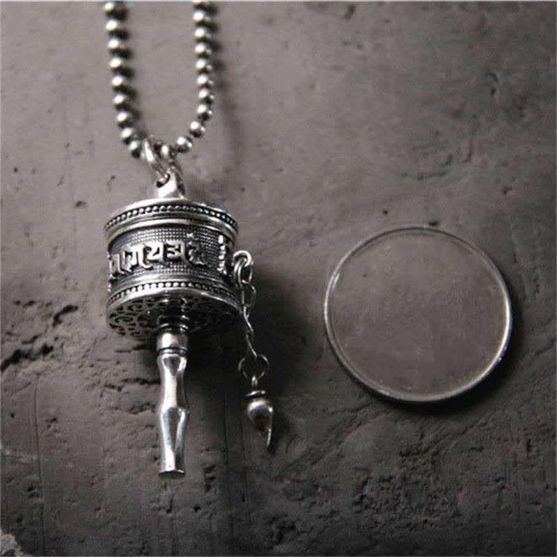 Buddha Stones 925 Sterling Silver Om Mani Padme Hum Prayer Wheel Purity Rotatable Necklace Pendant - image 3