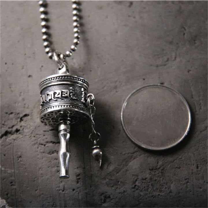 Buddha Stones 925 Sterling Silver Om Mani Padme Hum Prayer Wheel Purity Rotatable Necklace Pendant - image 3