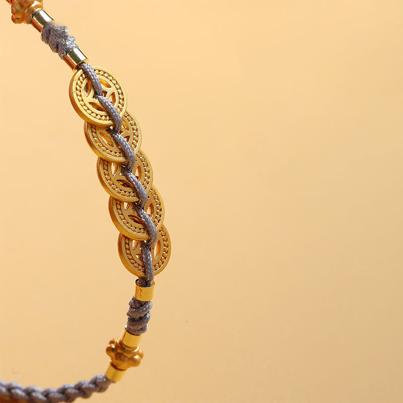 Buddha Stones Copper Coin Fortune Tree Pearl Luck Blue Rope Braided Bracelet - image 7