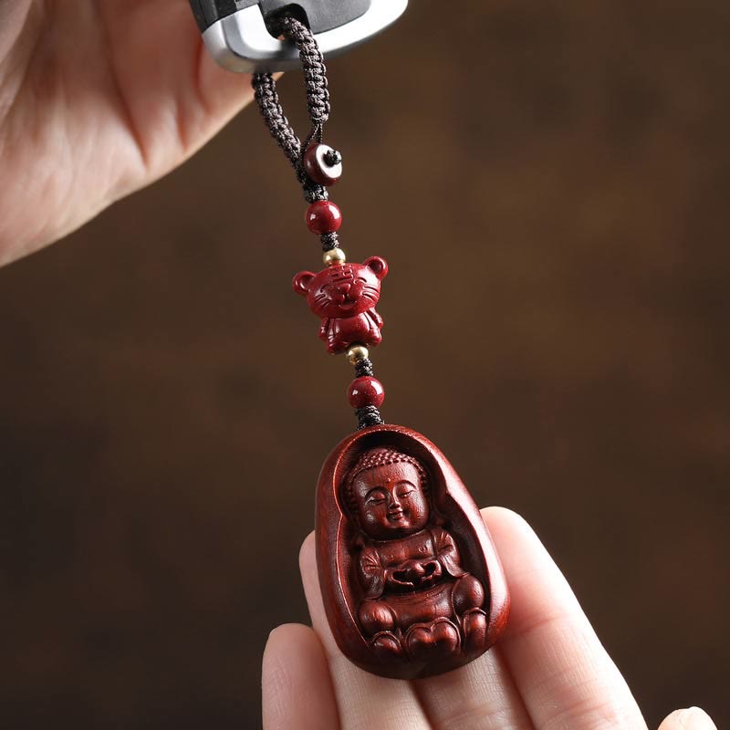 Buddha Stones Small Leaf Red Sandalwood Buddha Cinnabar Chinese Zodiac Amulet Protection Key Chain - image 7
