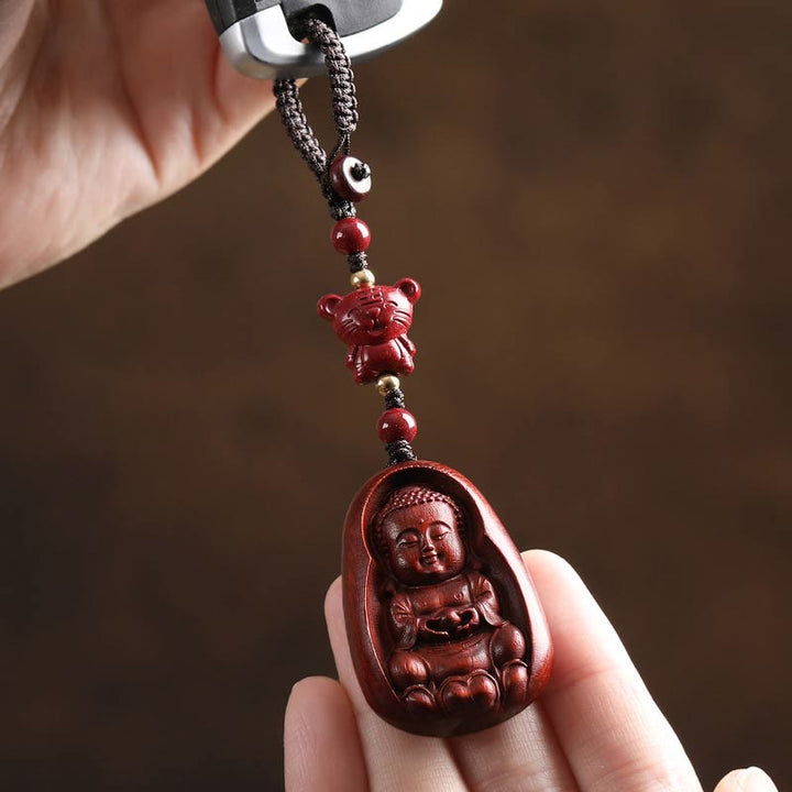 Buddha Stones Small Leaf Red Sandalwood Buddha Cinnabar Chinese Zodiac Amulet Protection Key Chain - image 7