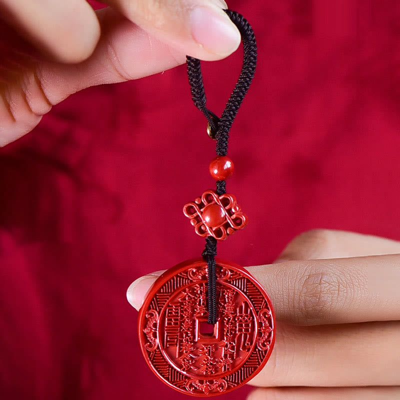 Buddha Stones Natural Cinnabar Mountain Ghosts Spend Money Bagua Blessing Necklace Pendant Key Chain - image 8