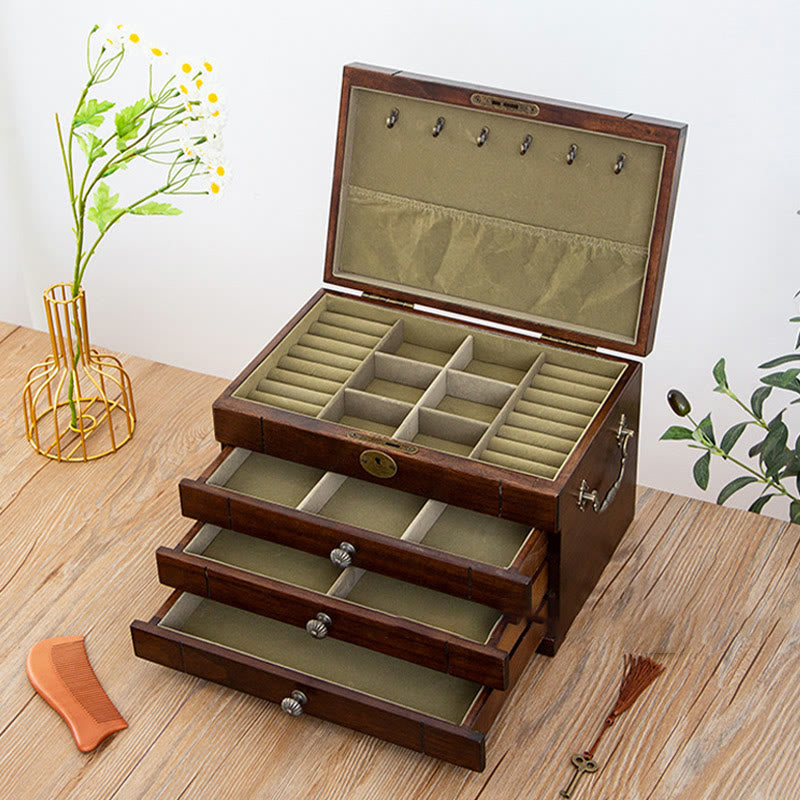 Buddha Stones Retro Solid Wood Jewelry Box Four-Layer Wooden Jewelry Storage Box - image 2