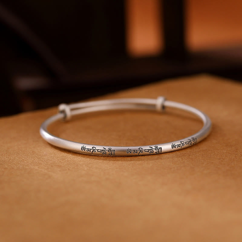 Buddha Stones Tibetan 999 Sterling Silver Om Mani Padme Hum Love Bracelet Bangle - image 1