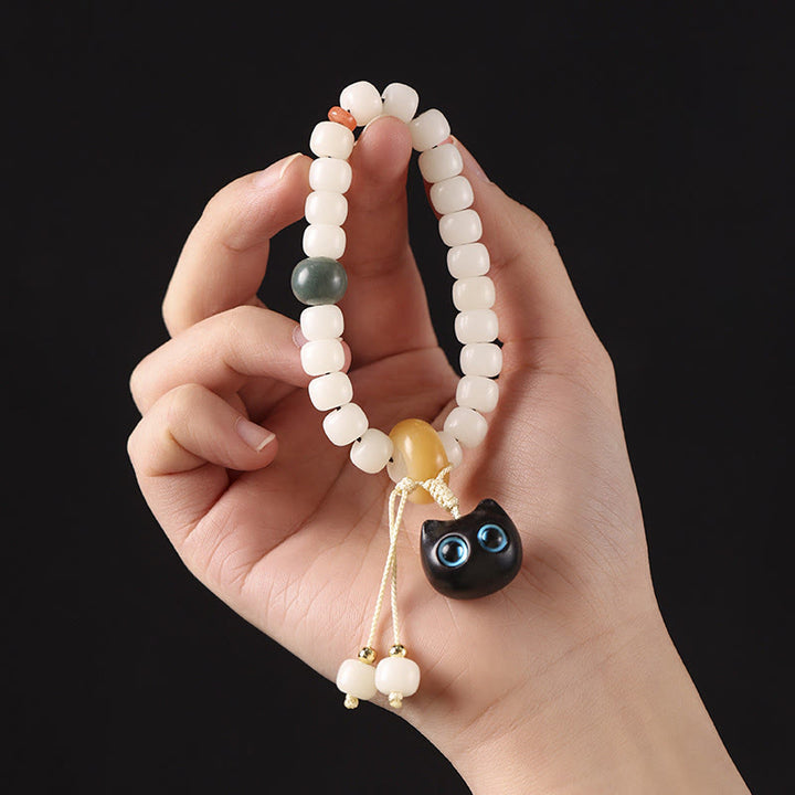 Buddha Stones Natural Bodhi Seed African Blackwood Lovely Cat Charm Peace Harmony Bracelet - image 7
