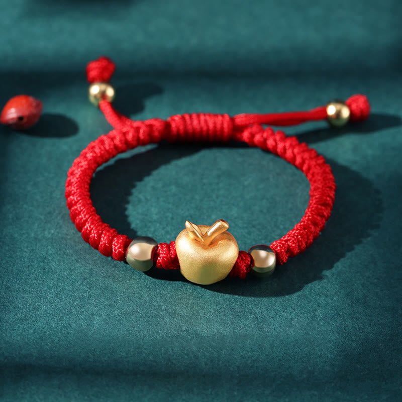 Buddha Stones 999 Sterling Silver Apple Red Multicolored Rope Luck Protection Handcrafted Kids Bracelet - 999 Sterling Silver Plated Gold Apple - Red Rope(Bracelet Size 12+4cm) - image 2