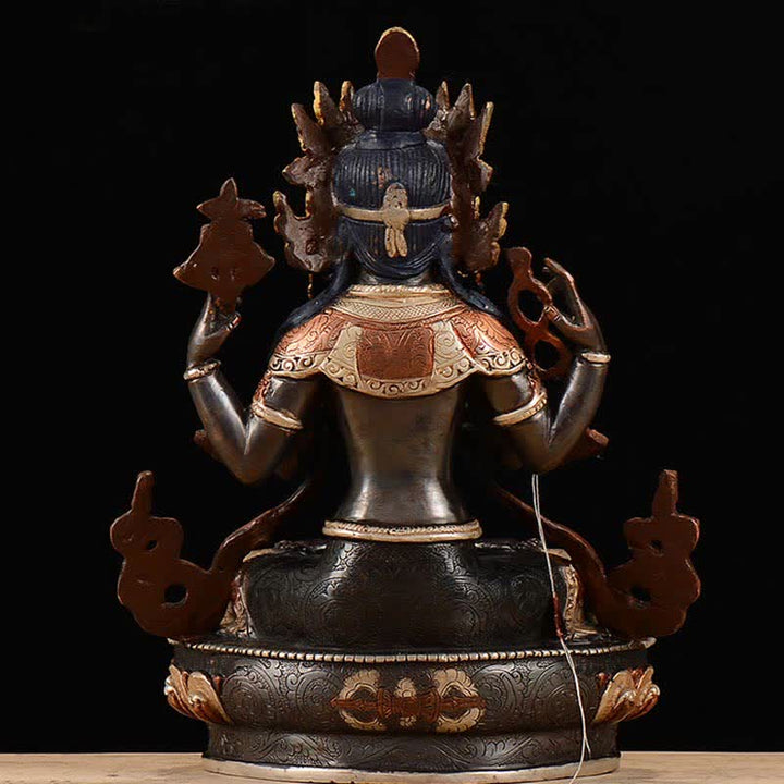 Bodhisattva Chenrezig Four-armed Avalokitesvara Protection Copper Statue Decoration - image 6