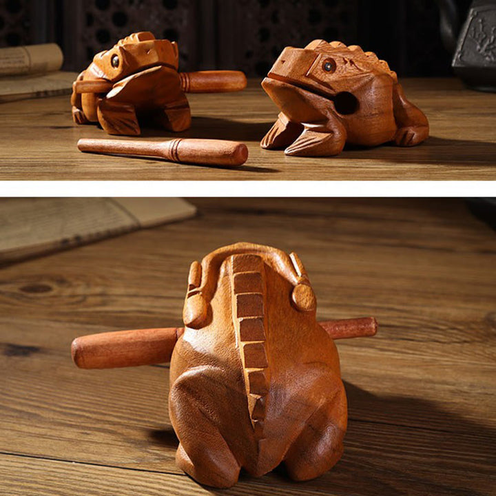 Buddha Stones Handcrafted FengShui Wealth Luck Frog Mini Wooden Croaking Frog Guiro Decoration - image 7