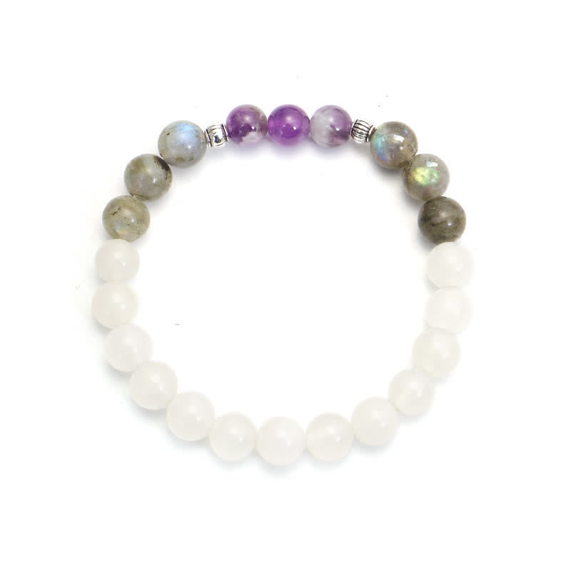 Buddha Stones 108 Mala Beads White Agate Amethyst Black Glitter Stone Protection Bracelet - image 4