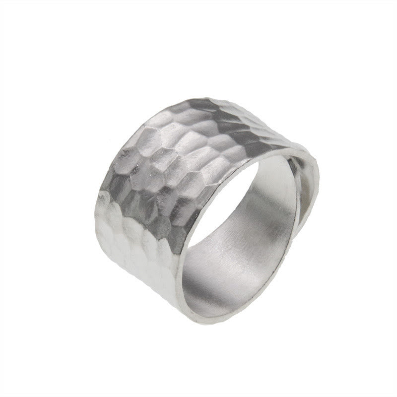 Buddha Stones Tibetan 990 Sterling Silver Handmade Rustic Hammered Pattern Ring - image 6