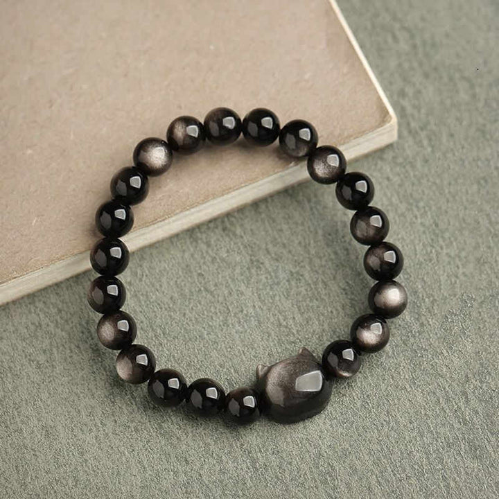Buddha Stones Gold Sheen Obsidian Silver Sheen Obsidian Lovely Paw Lucky Cat Protection Bracelet - image 14
