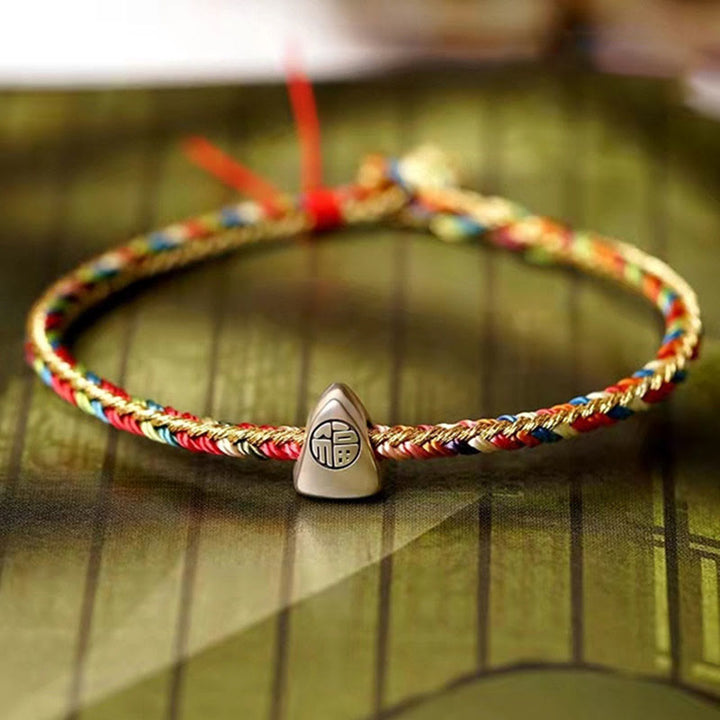Buddha Stones 925 Sterling Silver Fu Character Zongzi Pattern Multicolored String Luck Handmade Braided Bracelet - image 10