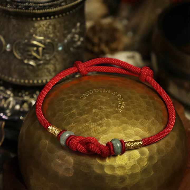 Buddha Stones Red String Jade Luck Fortune Knot Braided Couple Bracelet - image 4