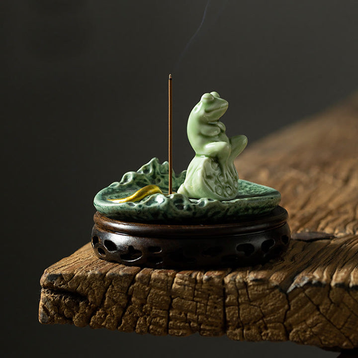 Buddha Stones Leaf Meditation Frog Pattern Healing Ceramic Incense Burner Decoration - image 17
