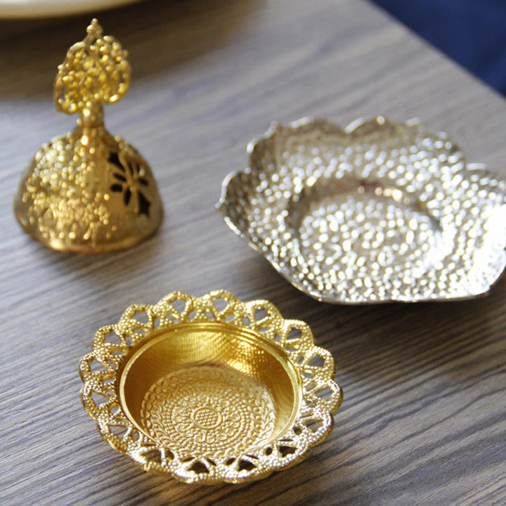 Gold Leaf Coaster Spiritual Mini Alloy Metal Incense Burner - image 21