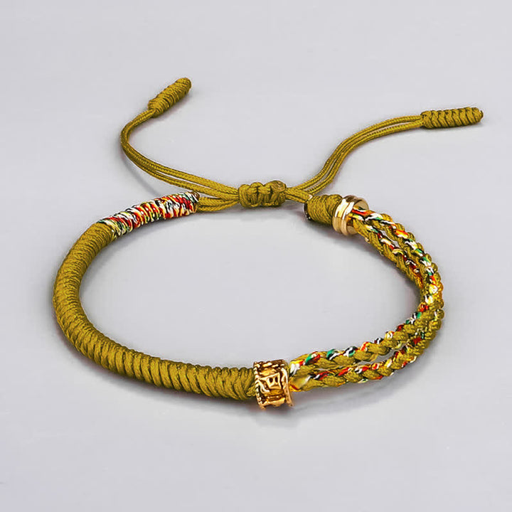 Buddha Stones Om Mani Padme Hum Protection Luck String Bracelet - Yellow(Bracelet Size 16+12cm) - image 11