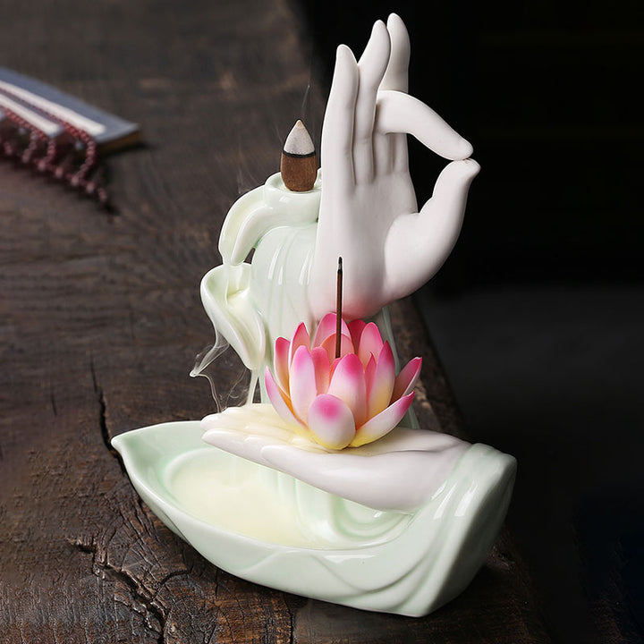 Buddha StonesTibetan Lotus Blessing Incense Burner Decoration - image 3