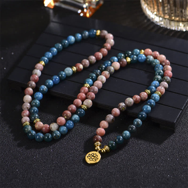 Buddha Stones Lazurite Picasso Jasper Amazonite Rhodonite Apatite Positive Lotus Prayer Bead Bracelet - image 16