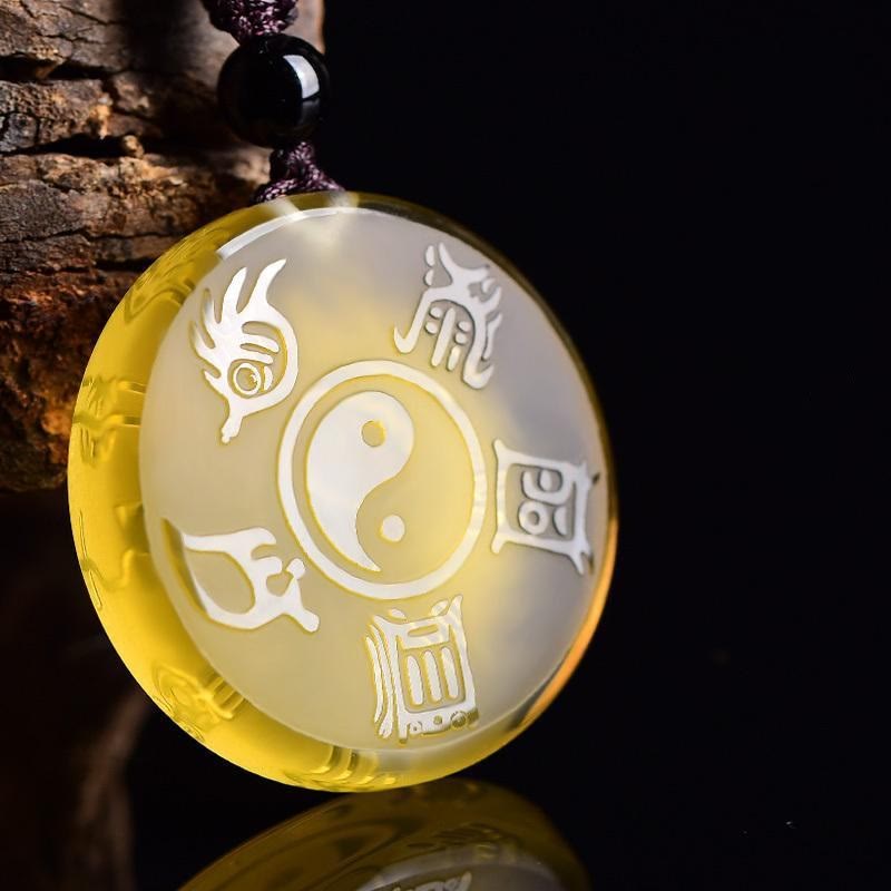 Buddha Stones Taoism Five Sacred Mountains Yin Yang Symbol Liuli Crystal Balance Necklace Pendant Key Chain - Yellow Liuli Necklace - image 8