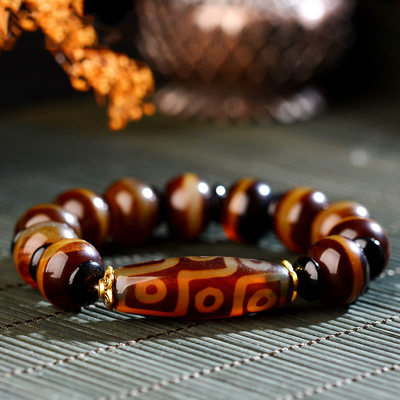 Buddha Stones Tibetan Natural Nine-Eye Dzi Bead Agate Wealth Blessings Bracelet - Nine-Eye Dzi Bead(Wealth♥Protection) - image 0