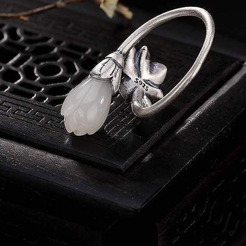 Buddha Stones Jade Lotus Copper Balance Healing Adjustable Ring - image 9