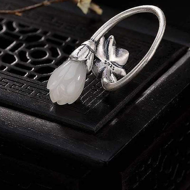 Buddha Stones Jade Lotus Copper Balance Healing Adjustable Ring - image 9
