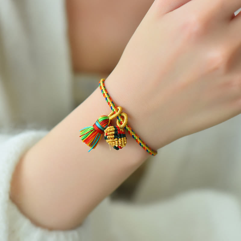 Buddha Stones Colorful Rope Luck Handmade Zongzi Golden Ball Charm Bracelet - image 16