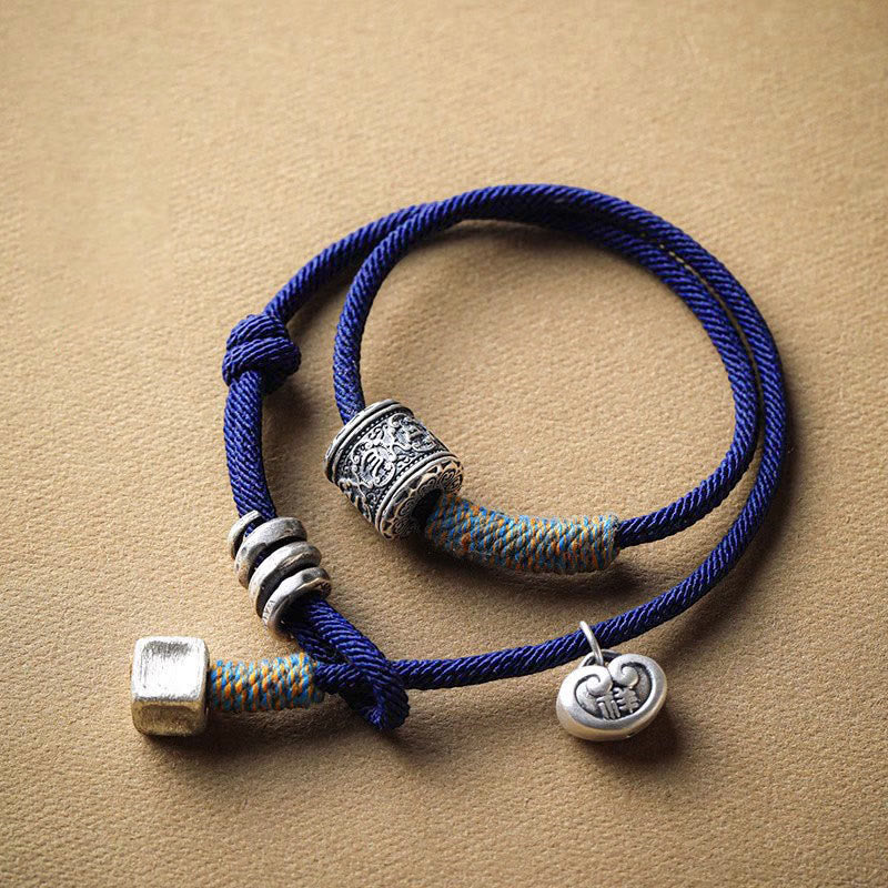 Buddha Stones Handmade Tibetan Om Mani Padme Hum Carved Auspicious Amulet Double Wrap Rope Bracelet - image 5
