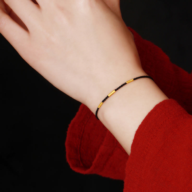 Buddha Stones 999 Gold Bead Handmade Four Thread Wishful Knots Braided Protection Bracelet - image 9