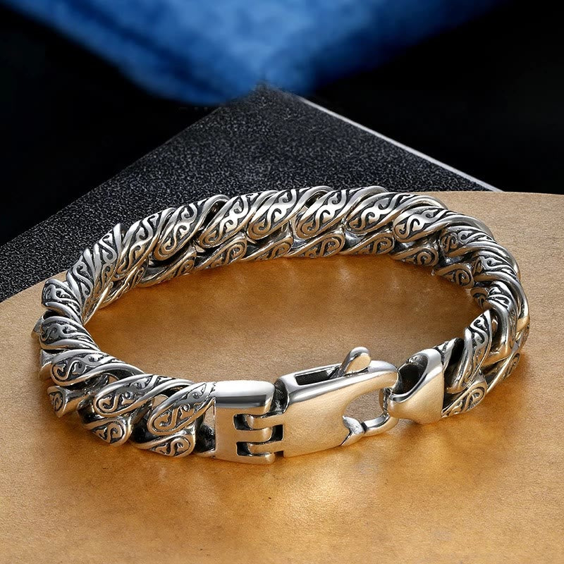 Buddha Stones Vintage Tang Dynasty Flower Design Carved Luck Bracelet - 22cm - image 0
