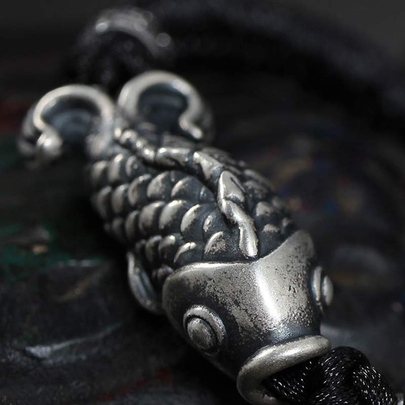 Buddha Stones Silver Luck Koi Fish Braided String Bracelet - image 3
