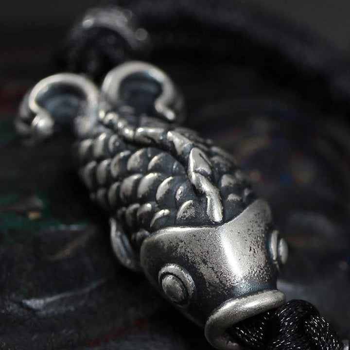 Buddha Stones Silver Luck Koi Fish Braided String Bracelet - image 3